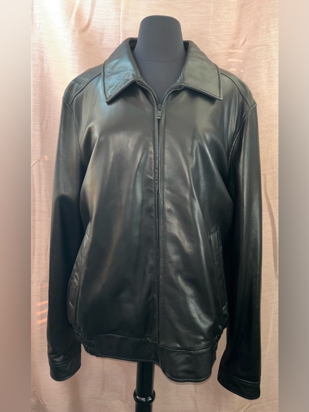 Pelle Studio Black Leather Bomber Jacket XL Minimalist Zip Y2K Classic MSRP $475